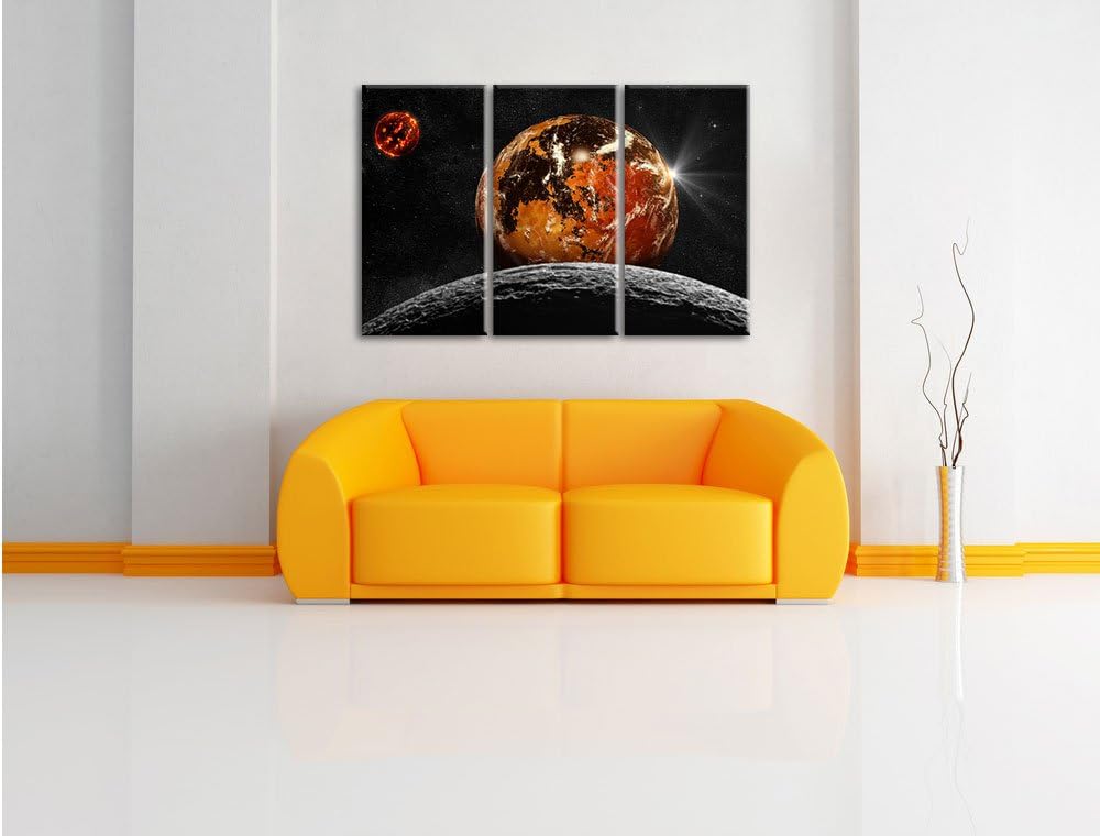 Pixxprint Rote Planeten in der Galaxie als Leinwandbild/Grösse: 3 Teilig (120x80) cm/Wandbild/Kunstd