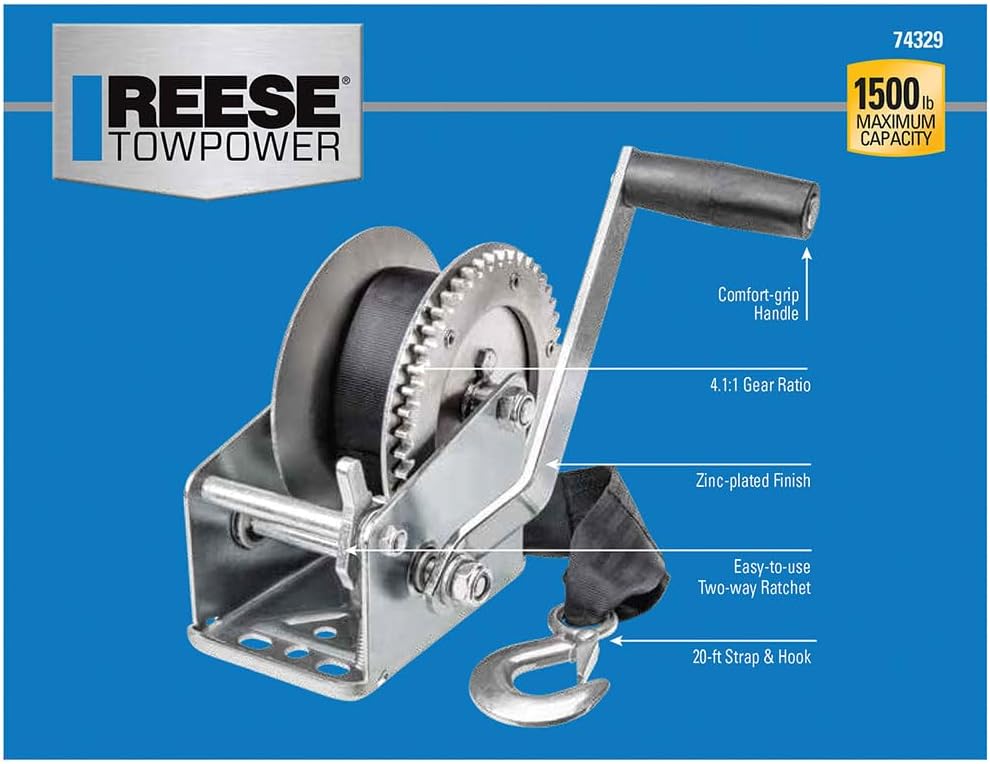 Reese Towpower 74329 Seilwinde für Anhänger, silberfarben, Silber