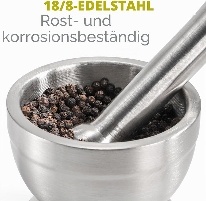 Bekith Mörser und Stössel Sets 18/8 Gebürsteter Edelstahl Gewürzmühle Pille Crusher Molcajete Kräute