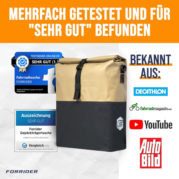 Forrider 3in1 Fahrradtasche für Gepäckträger mit Rucksack Wasserdicht 27L I Gepäckträgertasche Refle