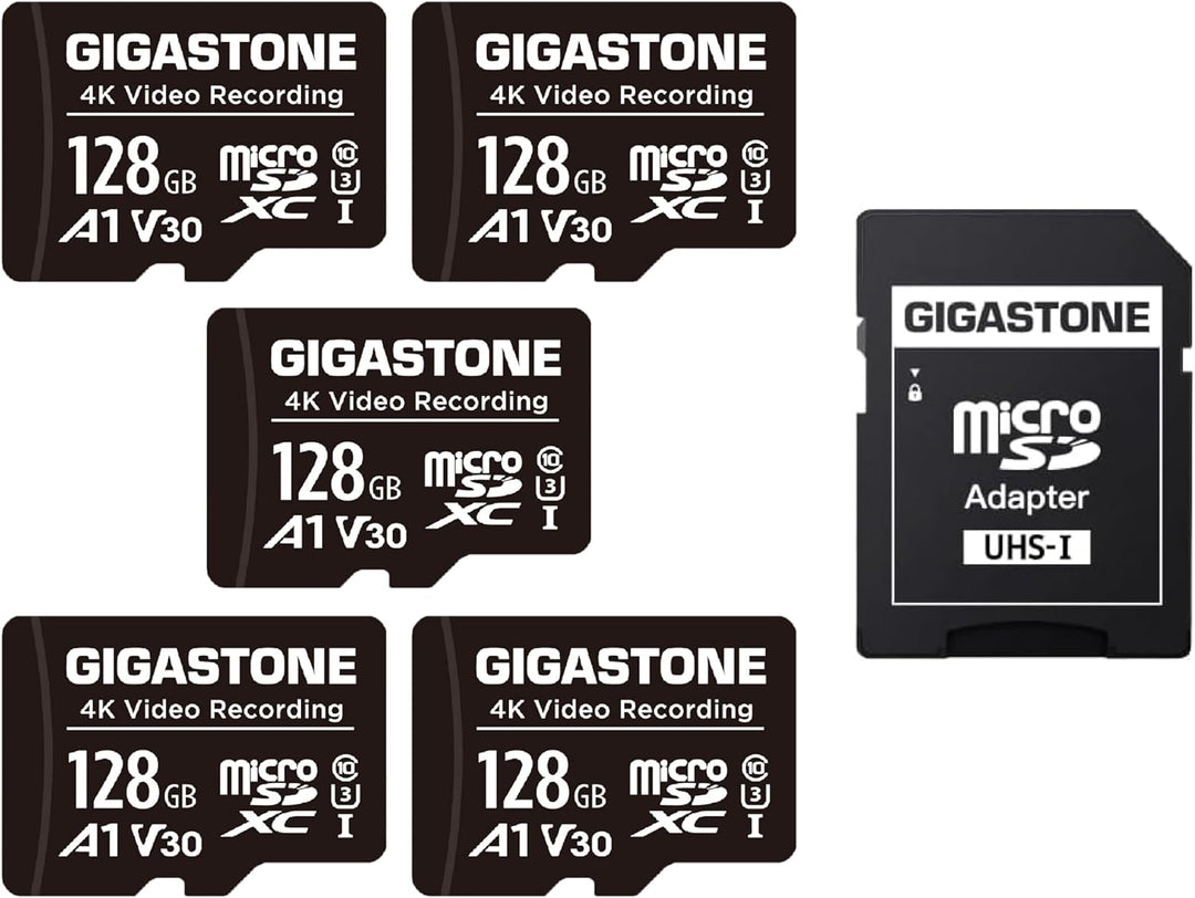 GIGASTONE 128GB MicroSDHC Speicherkarte 5er-Pack + SD Adapter, für Action-Kamera, GoPro, Drohne und