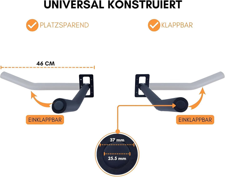 Lanco Fahrrad Wandhalterung klappbar bis 25 kg – Platzsparende Fahrradhalterung Wand für E-Bike, MTB