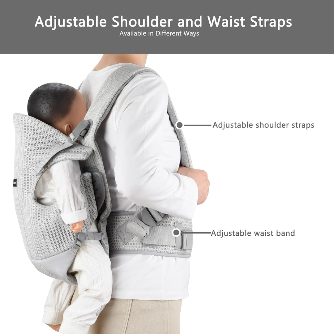 Bebamour Babytrage Vorder und Rückentrage mit 2 Schulterlätzchen,Light Grey, Light Grey