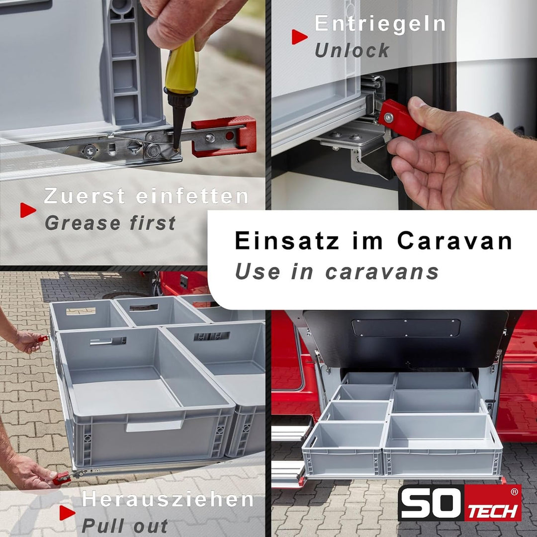 1 Paar SOTECH Schwerlastauszüge VarioSlide KV2-100-H53-L650-EH 650 mm mit Lock-in/out Einrastfunktio