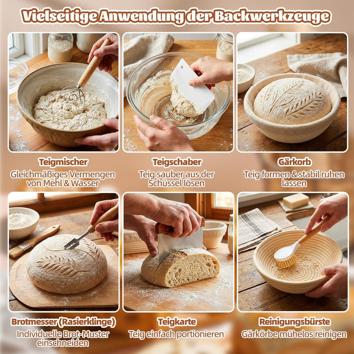 Sauerteig Starter Set, Gärkörbchen – 23cm Rund & 25cm Oval Brotkörbchen, Gärkorb Brot Aus Rattan Gef