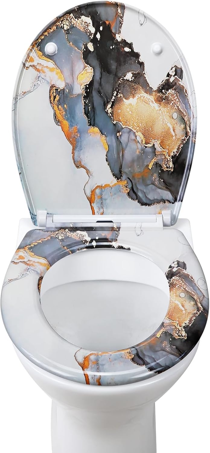 WC Sitz mit Absenkautomatik, Toilettendeckel mit Motiv, Klodeckel aus Duroplast, Klobrille mit Quick