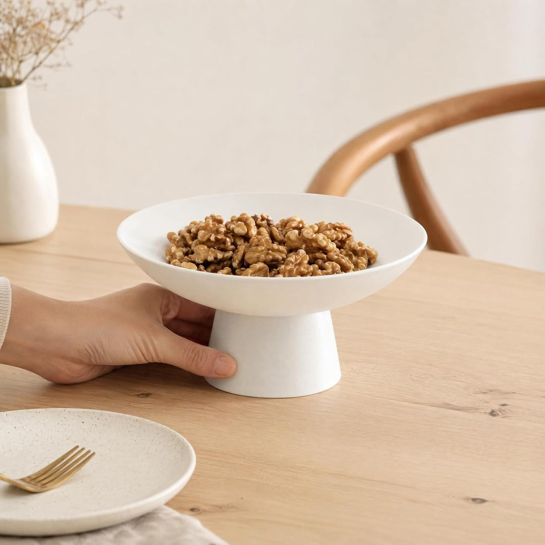 Cabilock Keramik Obstschale Mit Fuss 3 Zoll Hohe Weisse Servierschale Für Snacks Desserts Und Obst D