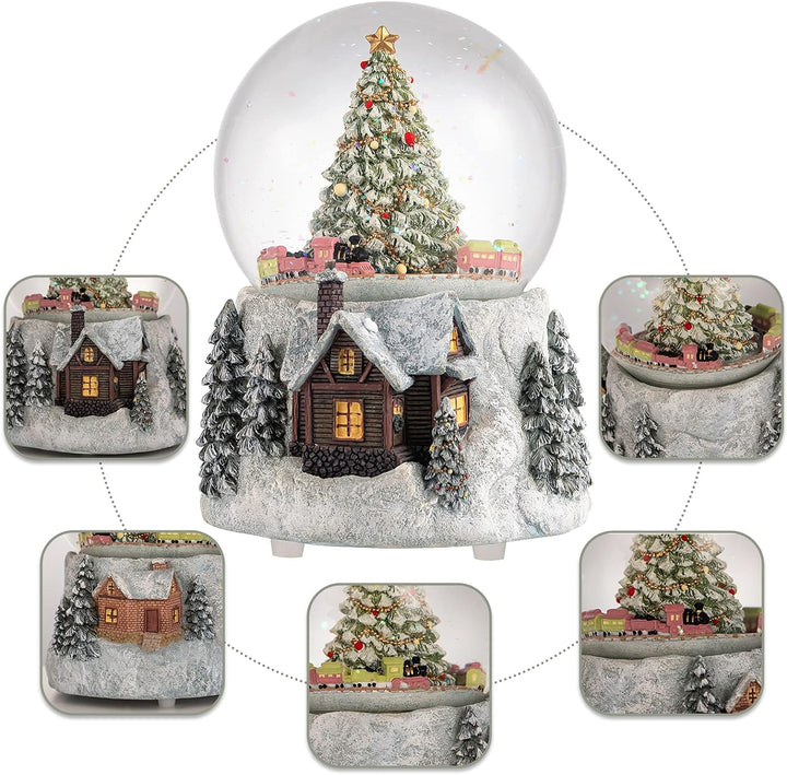 Juniland Weihnachtsbaum und automatischer, drehbarer Zug, Schneekugel, Farbwechsel, Lichteffekt, Sch