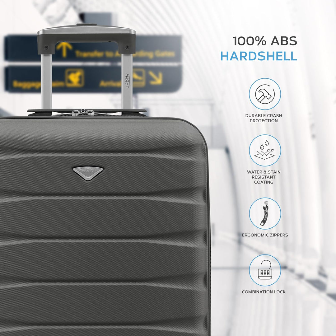 Flight Knight Leichte 4-Rad-ABS-Hartschalenkoffer Handgepack, zugelassen fur uber 30 Fluggesellschaf