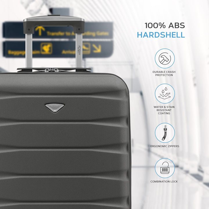 Flight Knight Leichte 4-Rad-ABS-Hartschalenkoffer Handgepack, zugelassen fur uber 30 Fluggesellschaf
