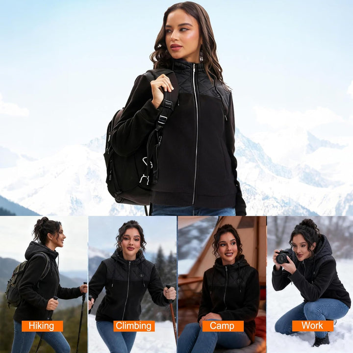 Beheizbare Jacke Damen, Heizjacke mit Powerbank und 3 Temperaturstufen 5 Heizzonen, Beheizte Jacke K