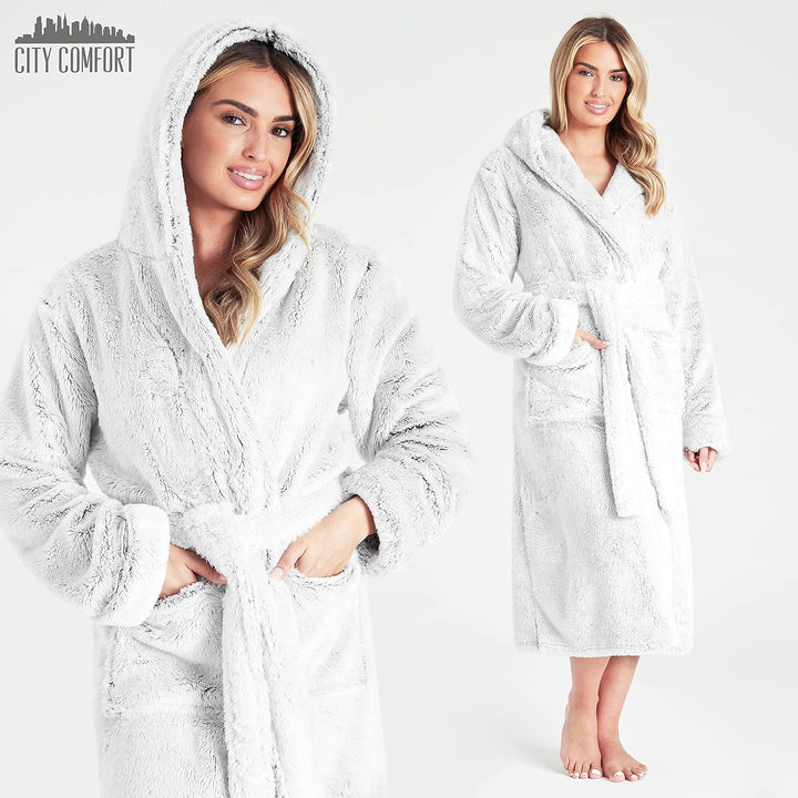 CityComfort Bademantel Damen Flauschig, Fleece Morgenmantel Damen Dressing Gown Women M Dunkelgrau,