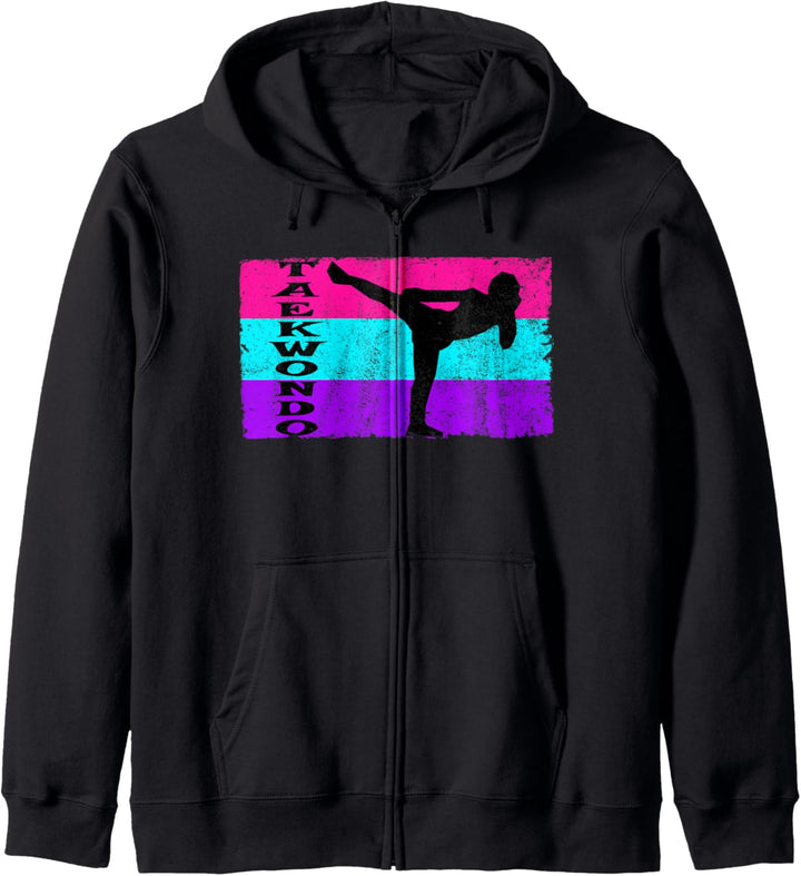 Mädchen Taekwondo Retro Koreanische Kampfsport-Silhouette Kapuzenjacke