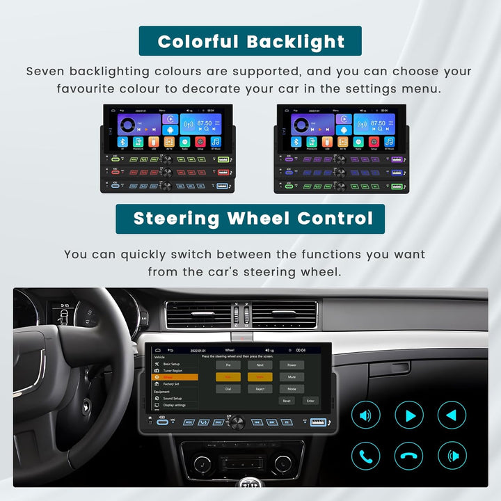 Hikity Autoradio Bluetooth 1 DIN mit Wireless Carplay Android Auto, 1 Din Radio mit 6,9 Zoll Touchsc