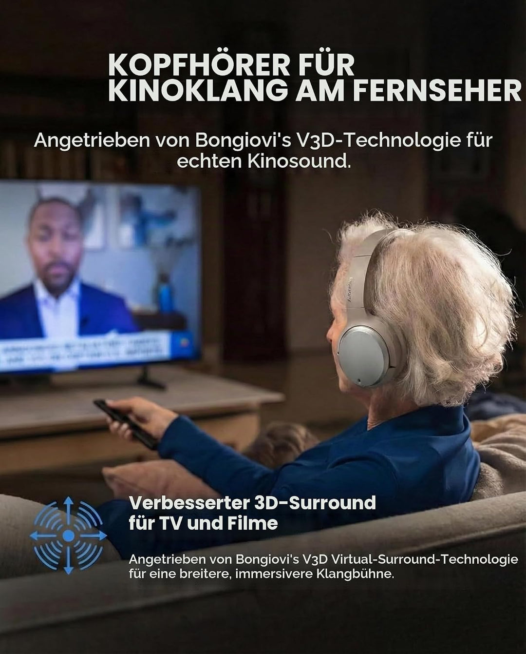 Avantree Crescendo 3D – 7.1 Surround Sound Funkkopfhörer für TV und Fernseher mit Cinema Mode, kompa