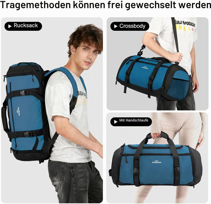 Sporttasche Herren + Rucksack-Funktion, 36L Reisetasche Damen, Sporttasche Damen mit Schuhfach, Nass