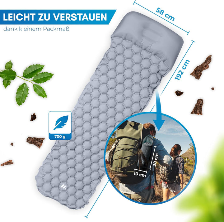 NORDMUT® Isomatte Outdoor [mit Reparaturset] Isomatte Camping | Isomatte Ultraleicht für Wandern, Ou