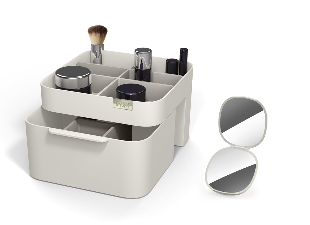 Joseph Joseph Make Me up Kompakter Spiegel und Kosmetik-Organizer-Set, Shell Spiegel + Organizer, Sp