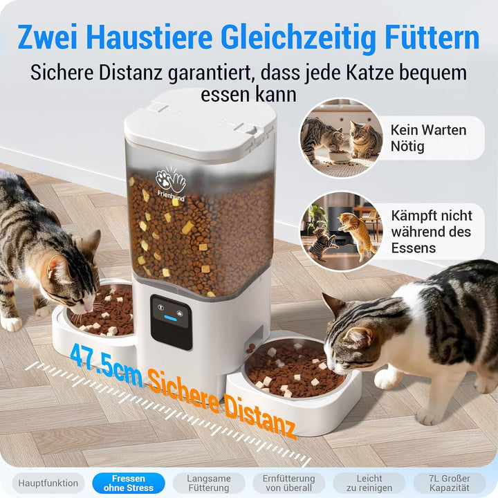 Frienhund 7L Futterautomat Katze für 2 Näpfe mit APP mit 5G-WLAN Weiss, Weiss