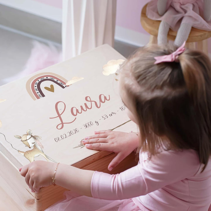 KIDSMOOD - Erinnerungsbox Baby, personalisierte Holzkiste mit Deckel, Ideal zur Aufbewahrung von Eri