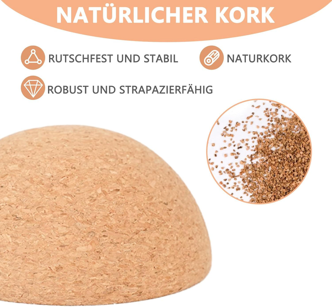 Healfith Balance Board Halbkugel aus Massivem Kork, Hochwertige Fitness Halbkugel aus Kork für Balan