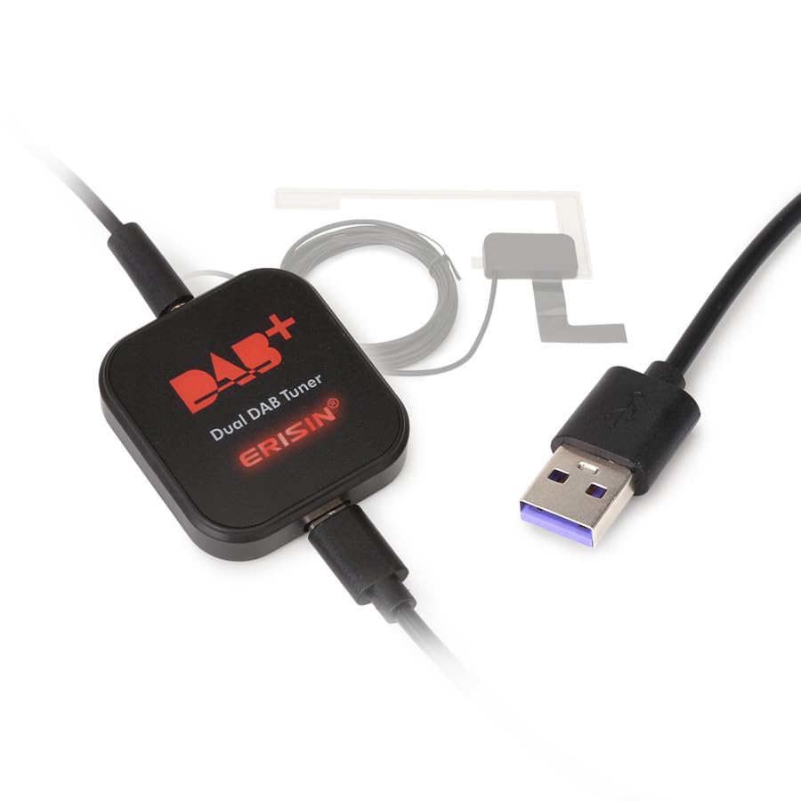 Erisin Dual Tuner DAB+ Digital Radio Box Antenne mit Verstärkter Antenne Kit Adapter für Auto Stereo