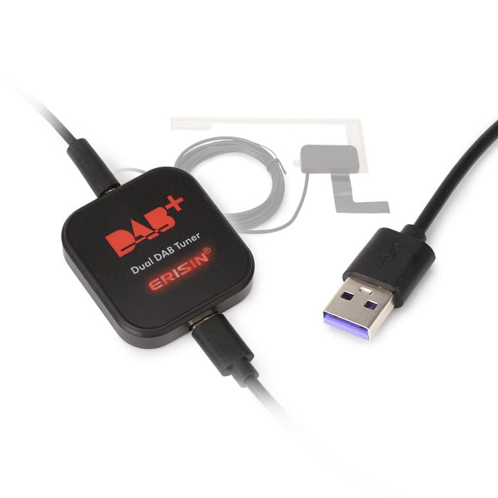 Erisin Dual Tuner DAB+ Digital Radio Box Antenne mit Verstärkter Antenne Kit Adapter für Auto Stereo