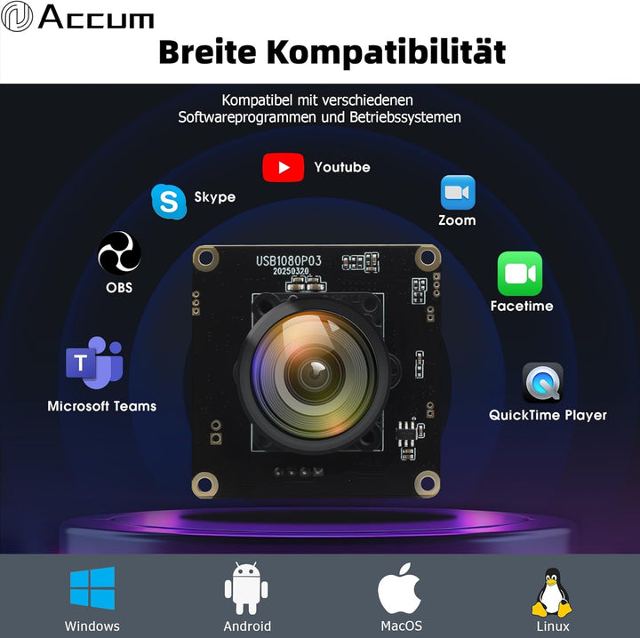 1080P Full HD USB Kameramodul mit 0,0001Lux Extrem-Schwachlicht,F1.0 Blende & 110° Weitwinkel,SC2210