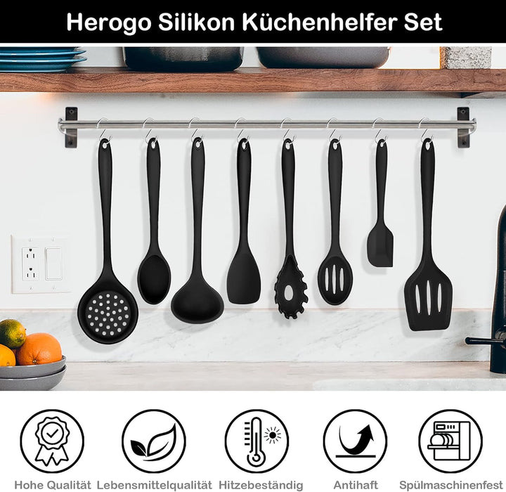 Herogo Küchenhelfer Set, 8-teilig Silikon Kochbesteck Set, Antihaft Hitzebeständig Küchenutensilien