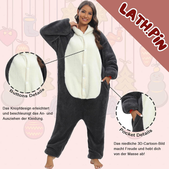 LATH.PIN Pyjamas Jumpsuit Panda Unisex Erwachsene Tier Onesie Cosplay Halloween Karneval Kostüme Dam