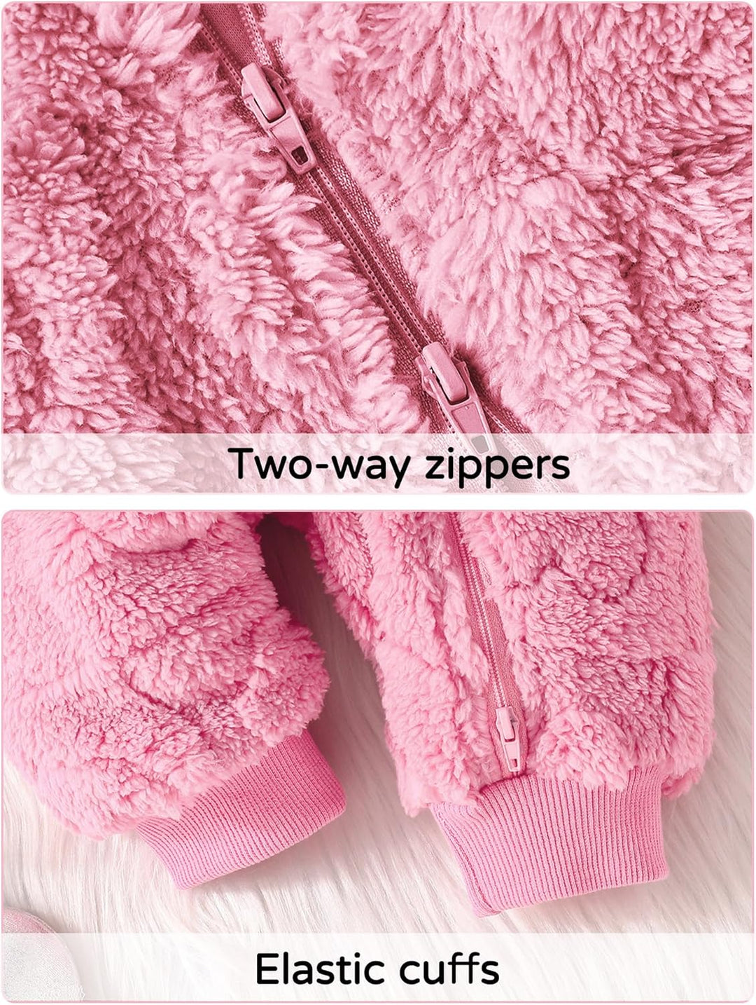 Adigau Baby Fleece Langarm Strampler mit Kapuze Winter Reissverschluss Overall Plüsch Herbst Bär Ohr