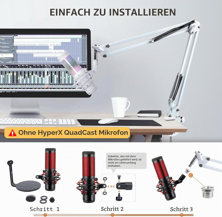 SUNMON Weisser Mikrofon Arm für HyperX QuadCast S, QuadCast S2 Mic Boom Arm Ständer mit Mikrofon Sch