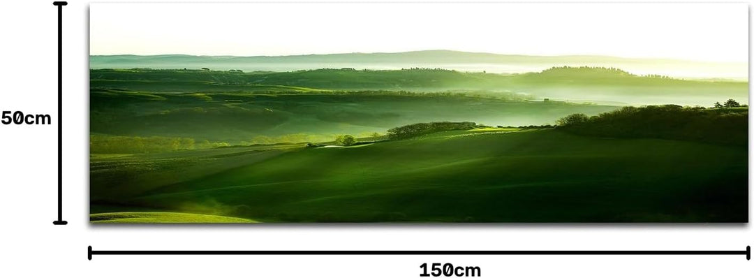Paul Sinus Art Panoramabild auf Leinwand und Keilrahmen 150x50cm Toskana Landschaft Berge Morgenlich