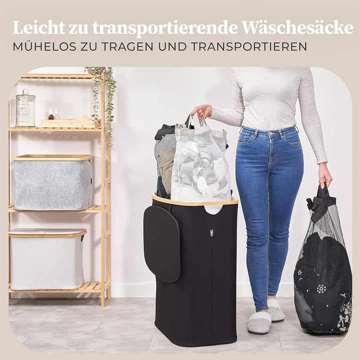 Hennez Wäschebox 150L - Wäschekorb 3 Fächer - mit Deckel - Wäschesortierer mit Wäschesack - Laundry
