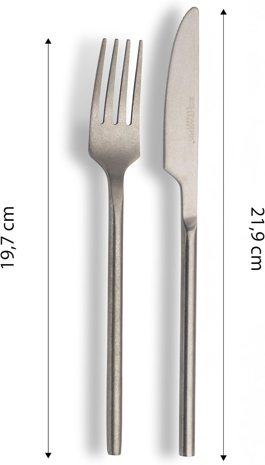 ECHTWERK Tafelbesteck Malou, Stonewashed silber, 16-teilig, Essbesteck für bis zu 4 Personen, Hochwe