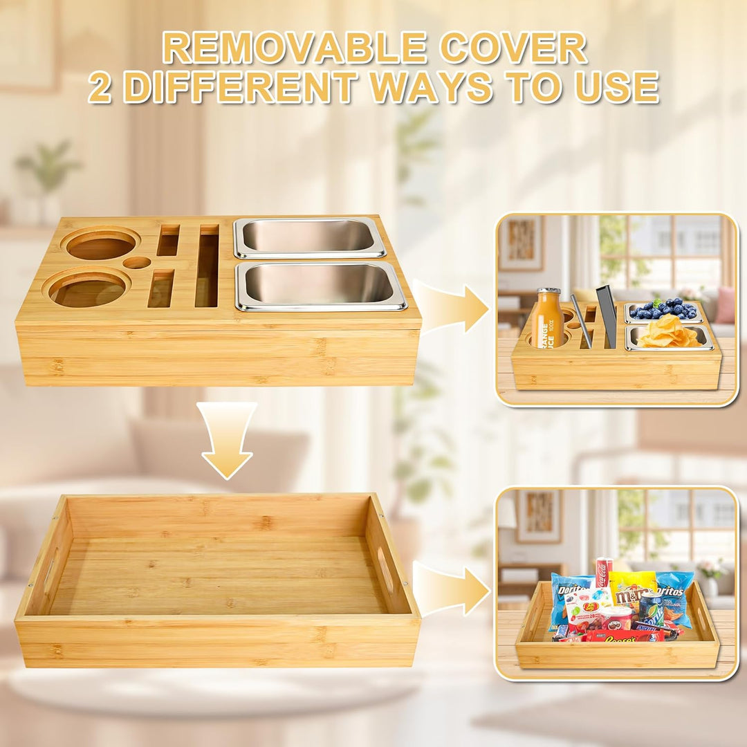 Couchbar Snackbox Grau Mit Snackschalen Aus Edelstahl Sofa Tablett Geeignet für Wohnzimmer, Sofa, Ga