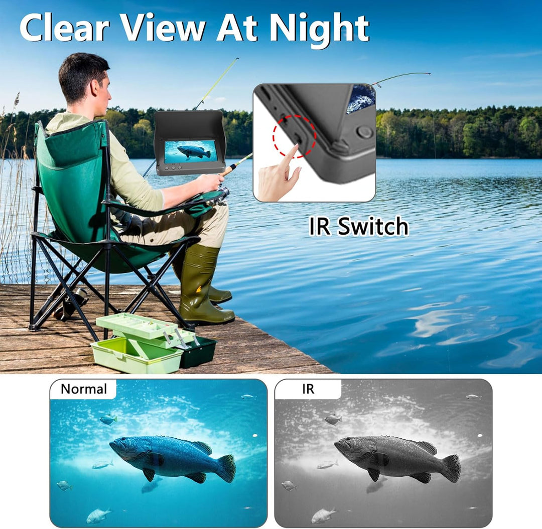 Unterwasser-Angelkamera Fischfinder, 5000 mAh IP67 wasserdichte Weitwinkelkamera mit Infrarot-Nachts