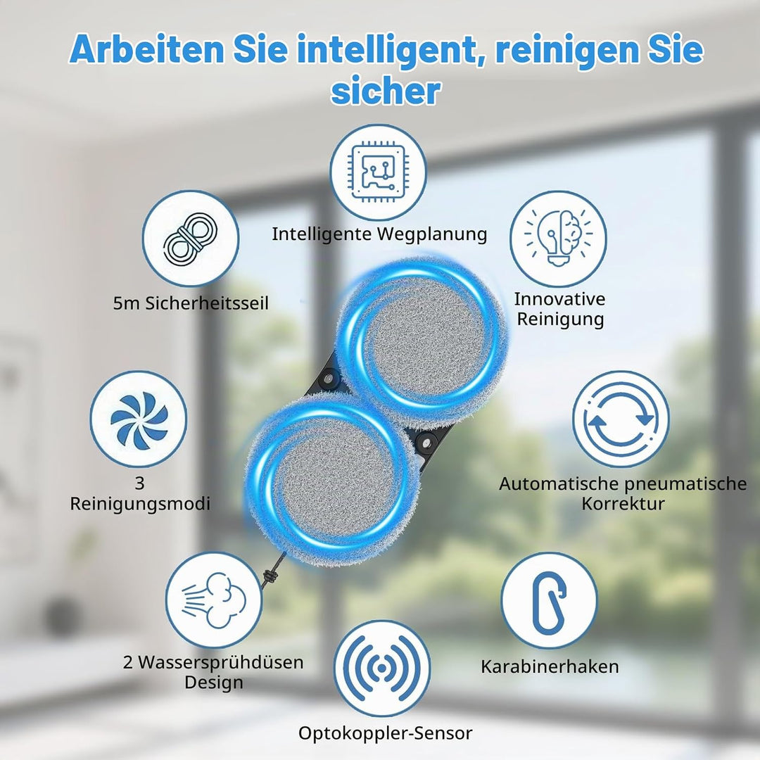 Fensterputzroboter,5600Pa Fensterroboter mit Fernbedienung und Kantenerkennungssystem, Fensterputzro