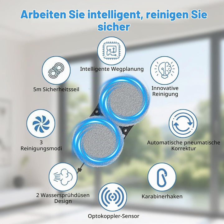 Fensterputzroboter,5600Pa Fensterroboter mit Fernbedienung und Kantenerkennungssystem, Fensterputzro