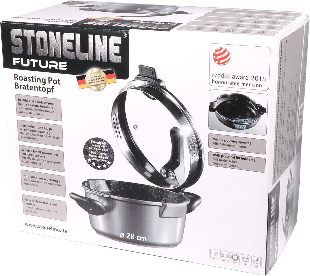 STONELINE® FUTURE Kochtopf 28 cm, mit Siebglasdeckel, induktionsgeeignet, Aluguss, Antihaftbeschicht