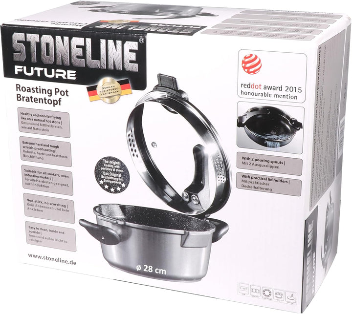 STONELINE® FUTURE Kochtopf 28 cm, mit Siebglasdeckel, induktionsgeeignet, Aluguss, Antihaftbeschicht