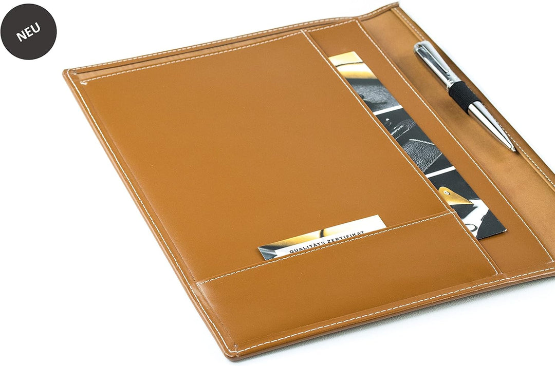 DELMON VARONE - Personalisierbare Schreibmappe DIN A4 aus Cambridge Top Grain Leder braun, Organizer