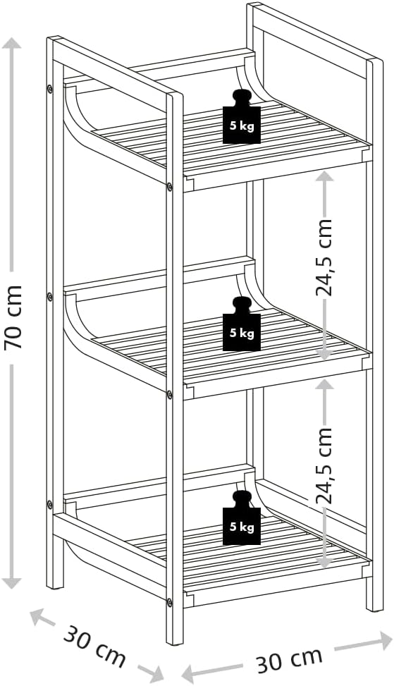 Kesper | Regal, Material: Bambus, Masse: B 30 x H 70 x T 30 cm, Farbe: Braun | 19435