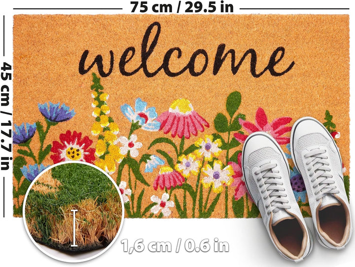 BRUBAKER Fussmatte für Aussen und Innen - Welcome Blumenwiese - 45 x 75 cm Blumen Schmutzfangmatte a