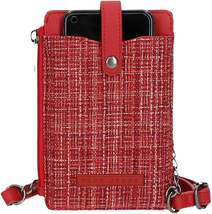 Pepe Jeans Oana Rot Mobile Umhängetasche 9,5x16,5 cm Polyester mit Kunstlederdetails, Umhängeta