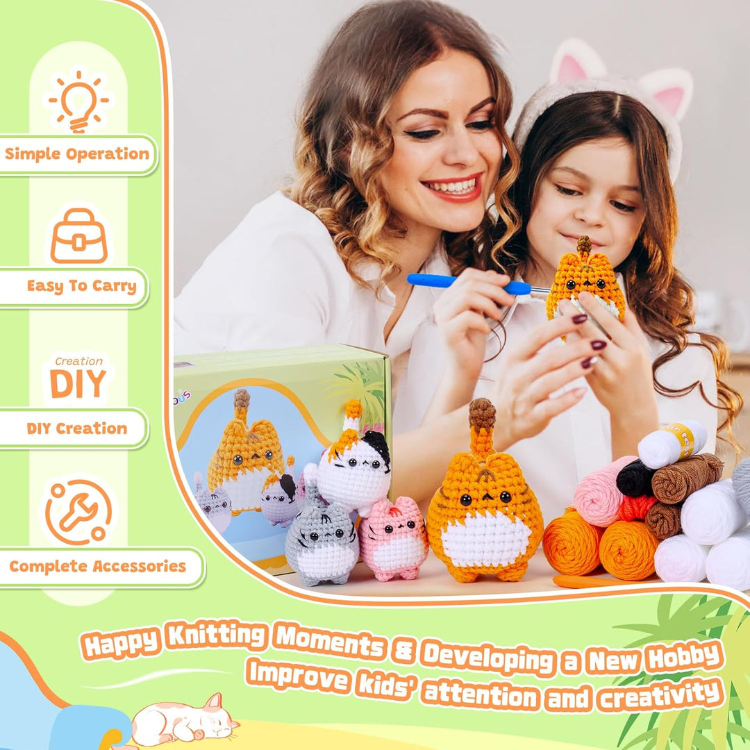 Fortuning's JDS Katze Häkelset für Anfänger Häkeln Tier Kit Komplett Katzen Häkeln mit Garn Haken Na