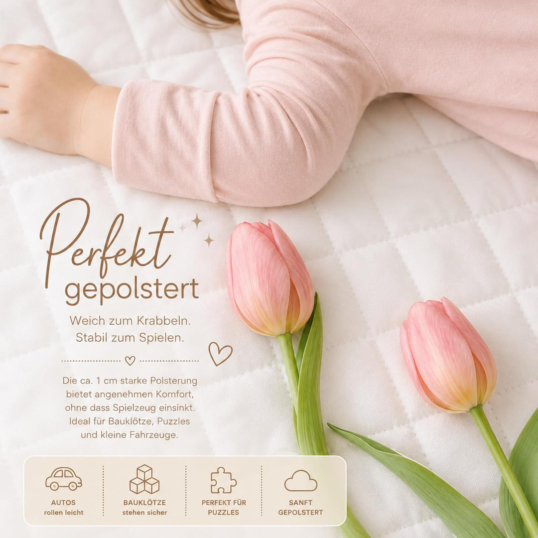 runde Spielmatte 110cm [1cm dick] weiche Spieldecke für Kinder| gepolsterte Bodenmatte für Spielzelt