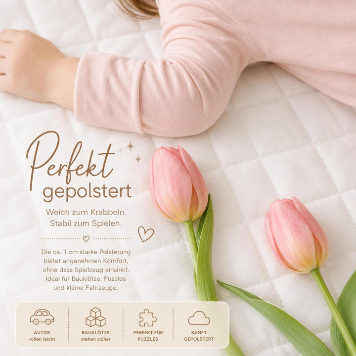 runde Spielmatte 110cm [1cm dick] weiche Spieldecke für Kinder| gepolsterte Bodenmatte für Spielzelt
