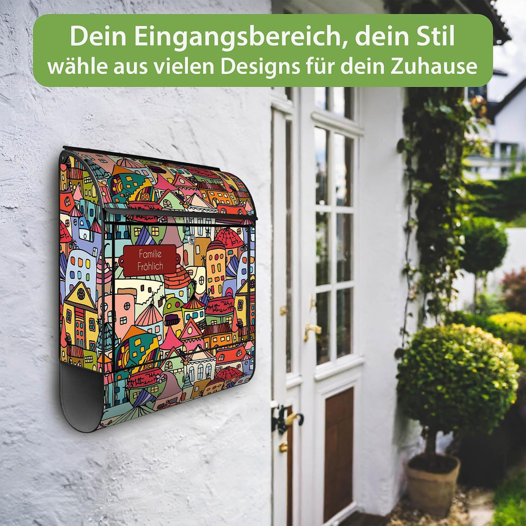 banjado Design Briefkasten personalisiert 38,5x46,5x13cm &amp; 2 Schlüssel - Briefkasten Stahl Schwarz Z