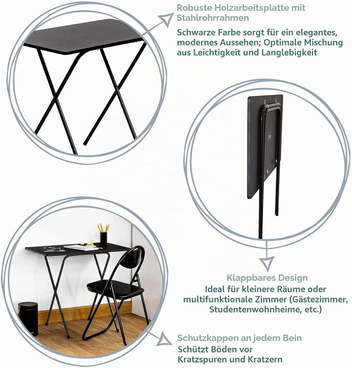 Harbour Housewares Klappschreibtisch für Laptop/Computer - Holz - Schwarzes Gestell/Schwarze Tischpl